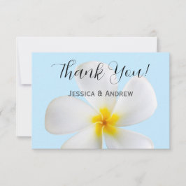 Vit Plumeria på Blå, Tropisk, Blommig Tack Kort