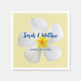 Vit plumeria på Gult, tropisk, Blommigt Bröllop Pappersservett