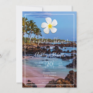 Vit plumeriaflod med tropisk strand, Par Inbjudningar