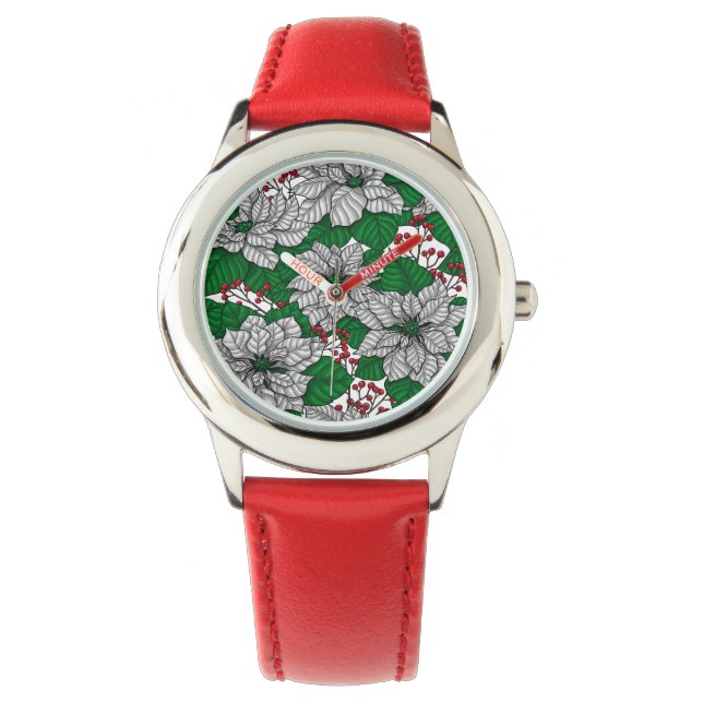 Vit poinsettia, Jul mönster Armbandsur (Framsida)