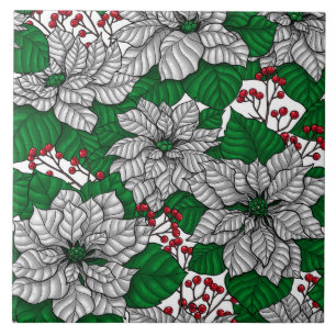 Vit poinsettia, Jul mönster Kakelplatta