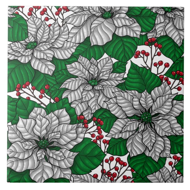 Vit poinsettia, Jul mönster Kakelplatta (Framsidan)