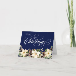 Vit Poinsettia vikt blå Helgkort