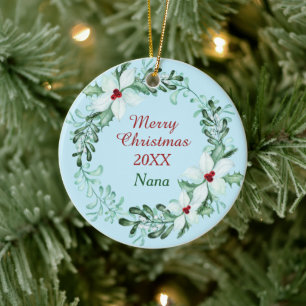 Vit poinsettia Wandean Nana Photo Template Julgransprydnad Keramik