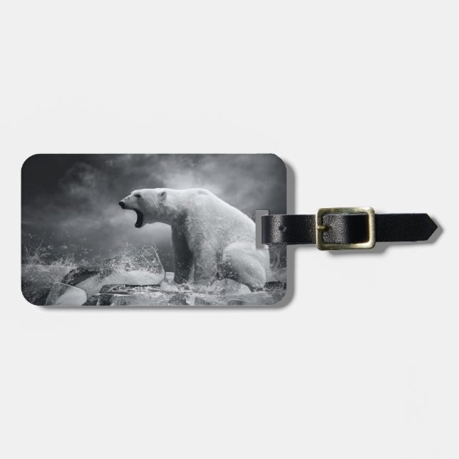 Vit Polar Bear Hunter på is i vatten Bagagebricka (Horisontell Framsida)