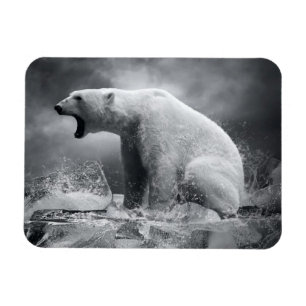 Vit Polar Bear Hunter på isen i vatten Magnet
