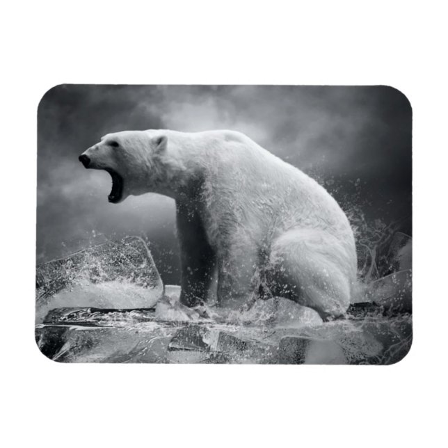 Vit Polar Bear Hunter på isen i vatten Magnet (Horisontell)