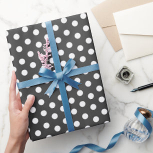 Vit Polka Dot and Sheen Black Satin Presentpapper