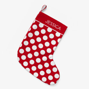 Vit Polka dots över röd bakgrund Liten Julstrumpa