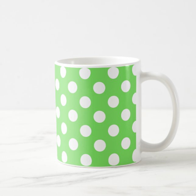 Vit polka dots på äppelgrönt kaffemugg (Höger)