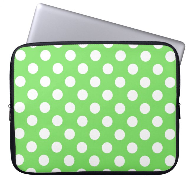 Vit polka dots på äppelgrönt laptop sleeve (Framsidan)