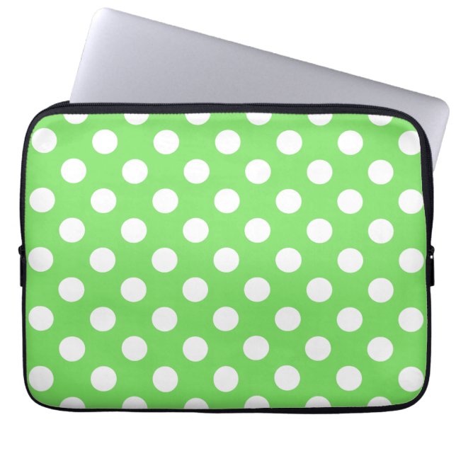 Vit polka dots på äppelgrönt laptop sleeve (Framsidan)