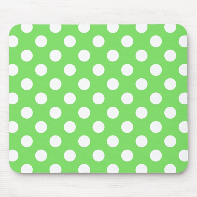 Vit polka dots på äppelgrönt musmatta (Framsidan)