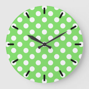 Vit polka dots på äppelgrönt stor klocka