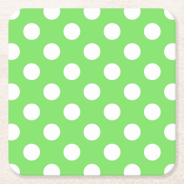Vit polka dots på äppelgrönt underlägg papper kvadrat (Framsidan)