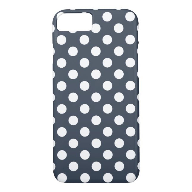 Vit polka dots på blått grått Case-Mate iPhone skal (Baksida)
