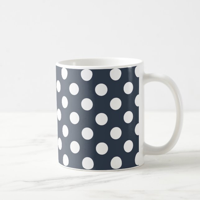 Vit polka dots på blått grått kaffemugg (Höger)