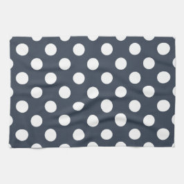 Vit polka dots på blått grått kökshandduk