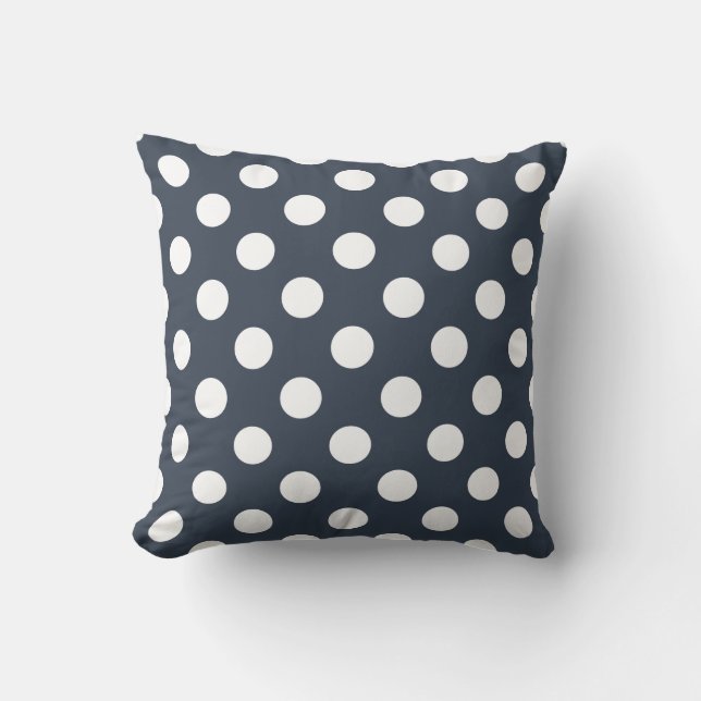 Vit polka dots på blått grått kudde (Framsida)