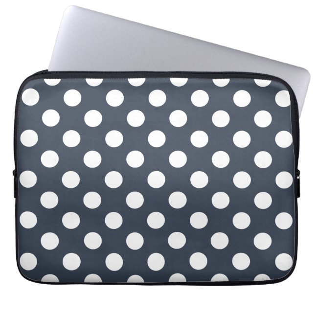 Vit polka dots på blått grått laptop fodral (Framsidan)