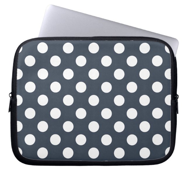 Vit polka dots på blått grått laptop sleeve (Framsidan)