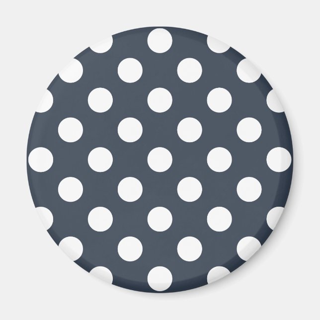 Vit polka dots på blått grått magnet (Framsidan)