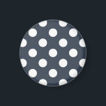 Vit polka dots på blått grått magnet<br><div class="desc">Vit polka dots på blått grått</div>