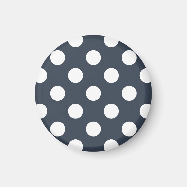 Vit polka dots på blått grått magnet (Framsidan)