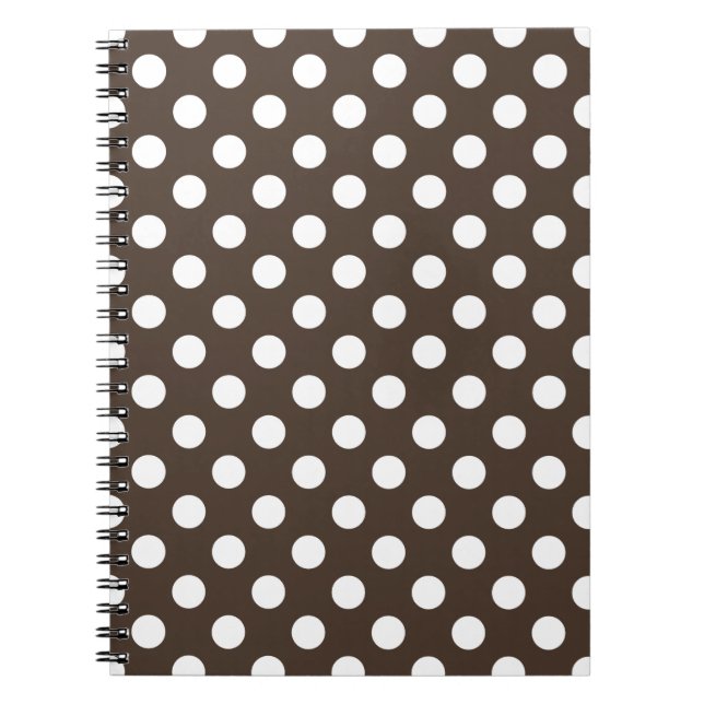 Vit polka dots på brunt anteckningsbok med spiral (Framsidan)