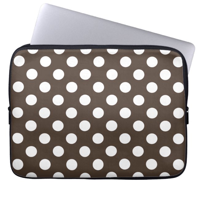 Vit polka dots på brunt laptop sleeve (Framsidan)