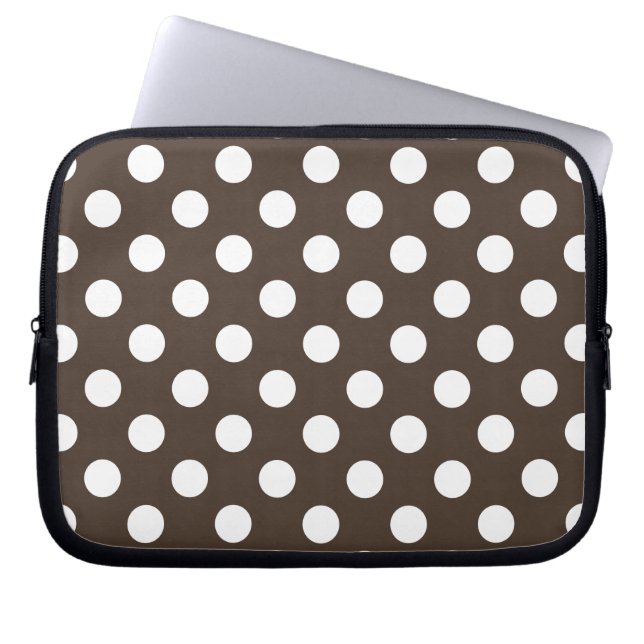 Vit polka dots på brunt laptop sleeve (Framsidan)