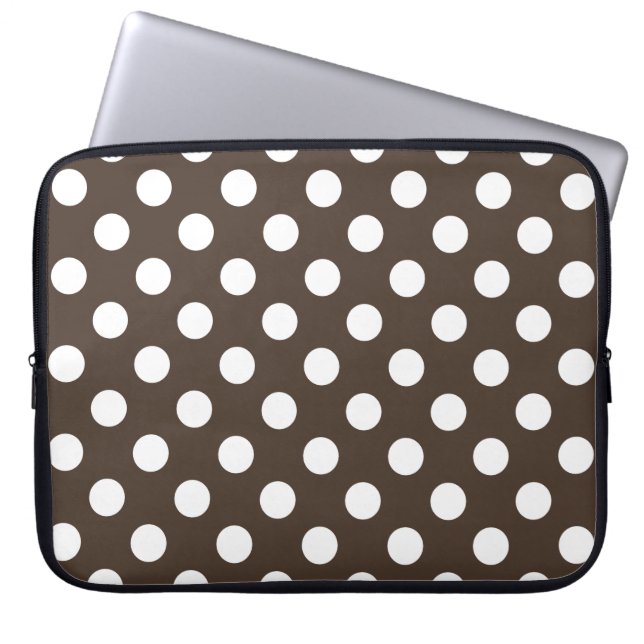 Vit polka dots på brunt laptop sleeve (Framsidan)