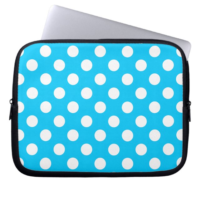 Vit polka dots på elblått laptop sleeve (Framsidan)