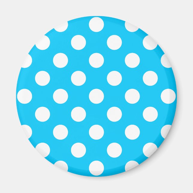 Vit polka dots på elblått magnet (Framsidan)