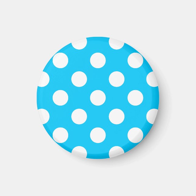 Vit polka dots på elblått magnet (Framsidan)