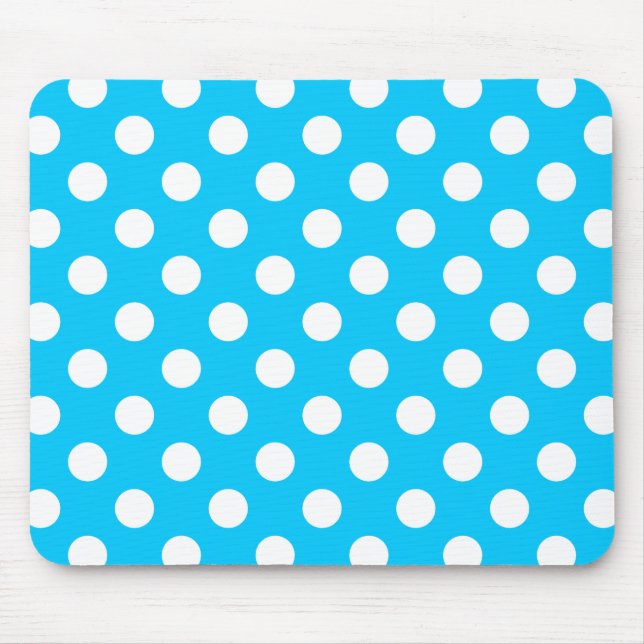 Vit polka dots på elblått musmatta (Framsidan)