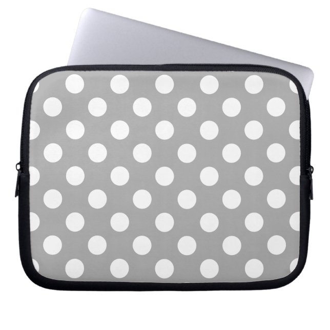 Vit polka dots på grått laptop sleeve (Framsidan)