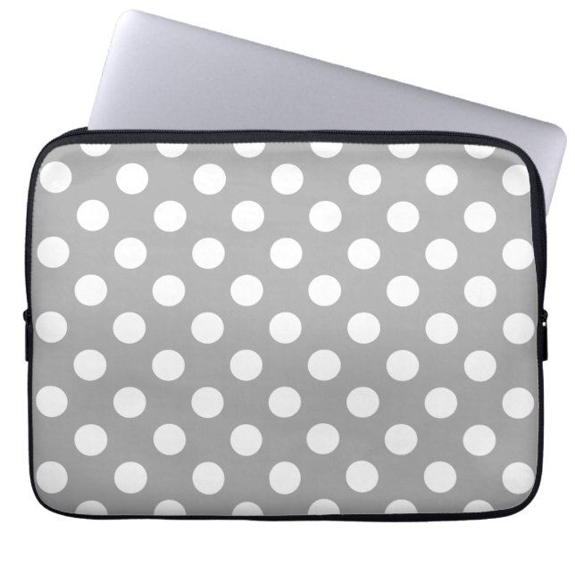 Vit polka dots på grått laptop sleeve (Framsidan)