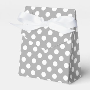 Vit polka dots på grått presentaskar