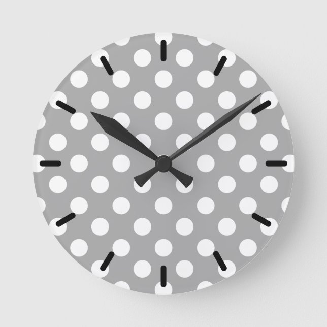 Vit polka dots på grått rund klocka (Framsida)