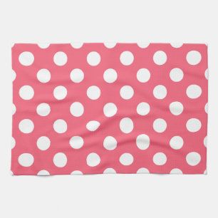 Vit polka dots på korall kökshandduk