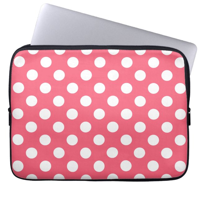 Vit polka dots på korall laptop sleeve (Framsidan)