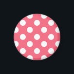 Vit polka dots på korall magnet<br><div class="desc">Vit polka dots på korall</div>