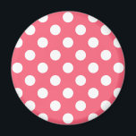 Vit polka dots på korall magnet<br><div class="desc">Vit polka dots på korall</div>