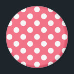 Vit polka dots på korall magnet<br><div class="desc">Vit polka dots på korall</div>