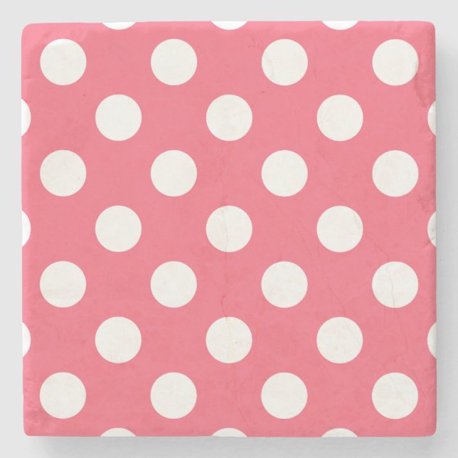 Vit polka dots på korall stenunderlägg (Framsidan)