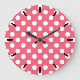 Vit polka dots på korall stor klocka
