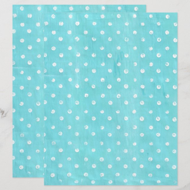 Vit Polka dots på Pappra Turcoise Scrapbook (Fram/baksida)