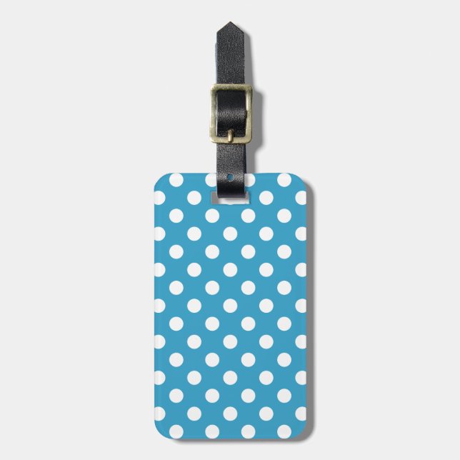 Vit Polka dots på Peacock Blue-bakgrund Bagagebricka (Vertikal Framsida)