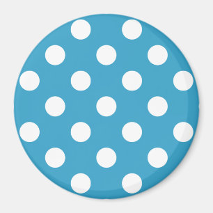 Vit Polka dots på Peacock Blue-bakgrund Magnet